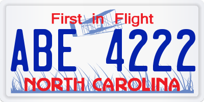 NC license plate ABE4222