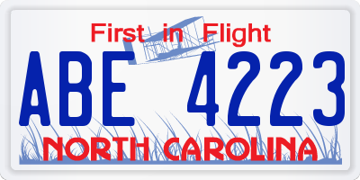 NC license plate ABE4223