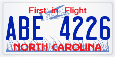NC license plate ABE4226