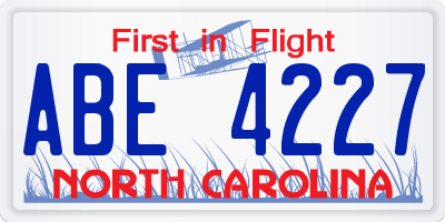 NC license plate ABE4227