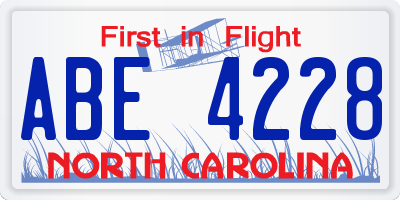 NC license plate ABE4228