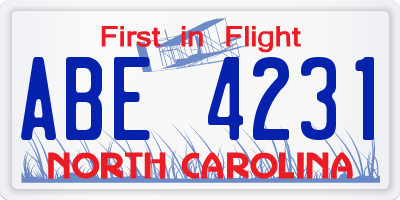 NC license plate ABE4231