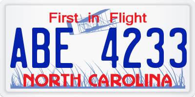 NC license plate ABE4233
