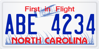 NC license plate ABE4234