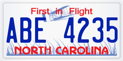 NC license plate ABE4235