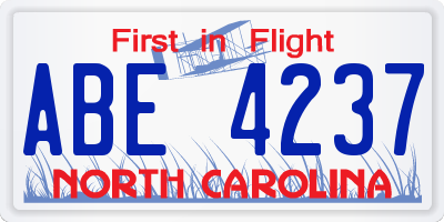 NC license plate ABE4237