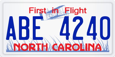 NC license plate ABE4240