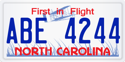 NC license plate ABE4244