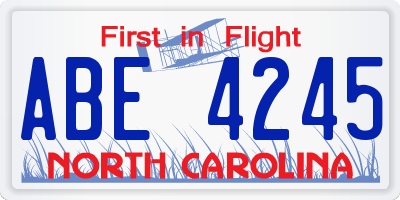 NC license plate ABE4245