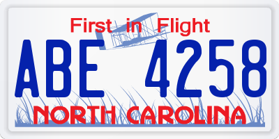 NC license plate ABE4258