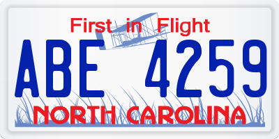 NC license plate ABE4259