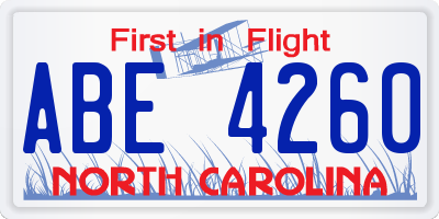NC license plate ABE4260
