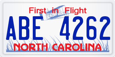 NC license plate ABE4262