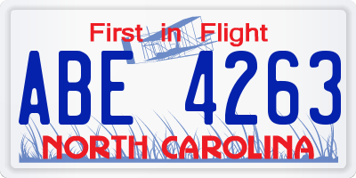 NC license plate ABE4263