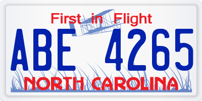 NC license plate ABE4265