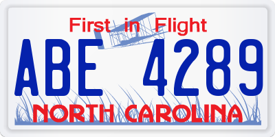NC license plate ABE4289