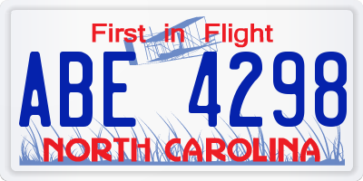 NC license plate ABE4298