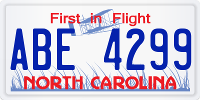 NC license plate ABE4299