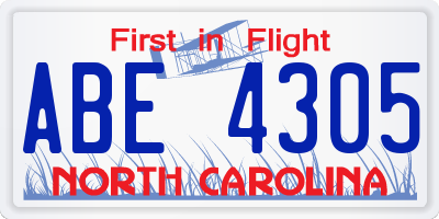 NC license plate ABE4305