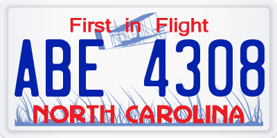 NC license plate ABE4308