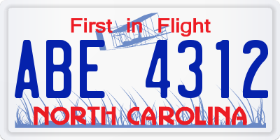 NC license plate ABE4312