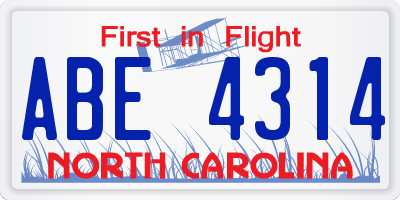 NC license plate ABE4314