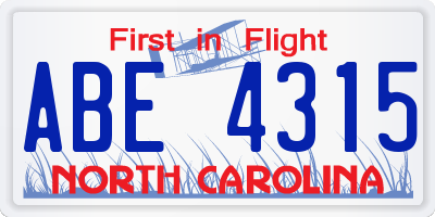 NC license plate ABE4315
