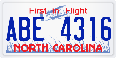 NC license plate ABE4316