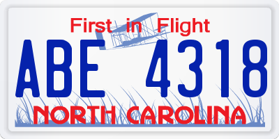 NC license plate ABE4318