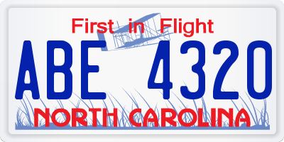 NC license plate ABE4320