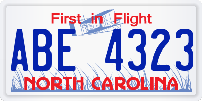 NC license plate ABE4323