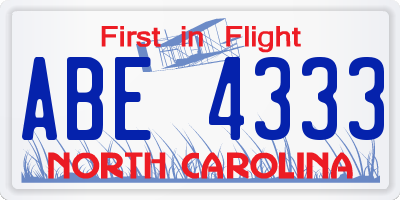 NC license plate ABE4333
