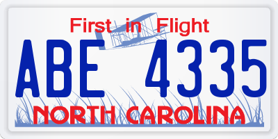 NC license plate ABE4335