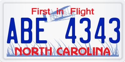 NC license plate ABE4343