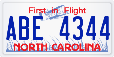 NC license plate ABE4344