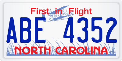 NC license plate ABE4352