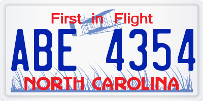 NC license plate ABE4354