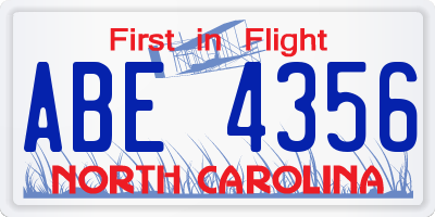 NC license plate ABE4356