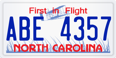 NC license plate ABE4357