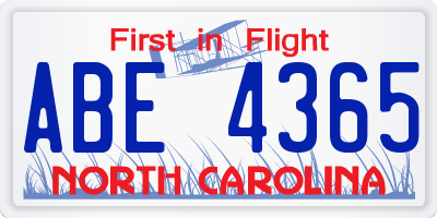 NC license plate ABE4365