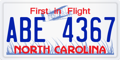 NC license plate ABE4367