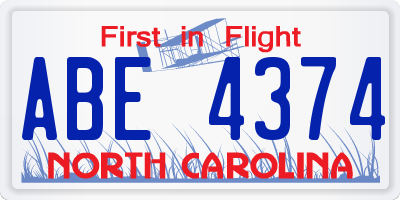 NC license plate ABE4374