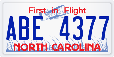 NC license plate ABE4377