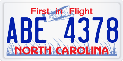 NC license plate ABE4378