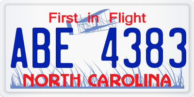 NC license plate ABE4383