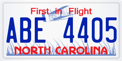 NC license plate ABE4405