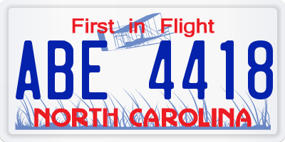 NC license plate ABE4418