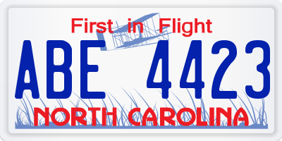 NC license plate ABE4423