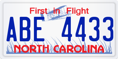 NC license plate ABE4433