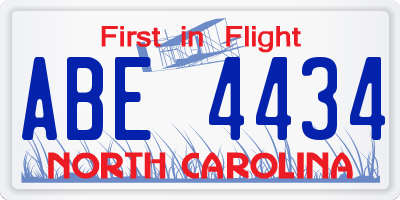 NC license plate ABE4434